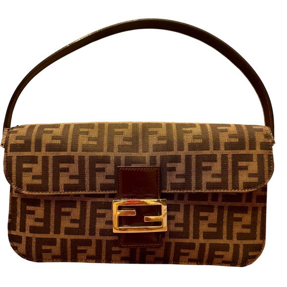 Fendi FF Tobacco Zucca Baguette Shoulder Bag Canvas Leather SHW Authentic CoA - Picture 1 of 16